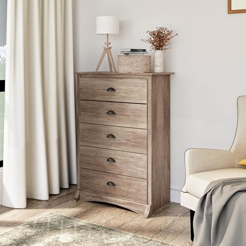 Prepac Sonoma Rustic 5-Drawer Tall Dresser for Bedroom, Farmhouse Dresser Chest of Drawers 17.75" D x 31.5" W x 44.75" H, Drifted Gray - Image 6