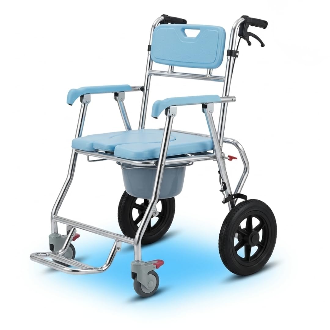 VEAYVA Foldable Shower Commode Wheelchair – 3-in-1 Design for Bathroom, Bedroom & Travel | Waterproof Seat, Rust-Resistant Frame, No Assembly Needed-image-29