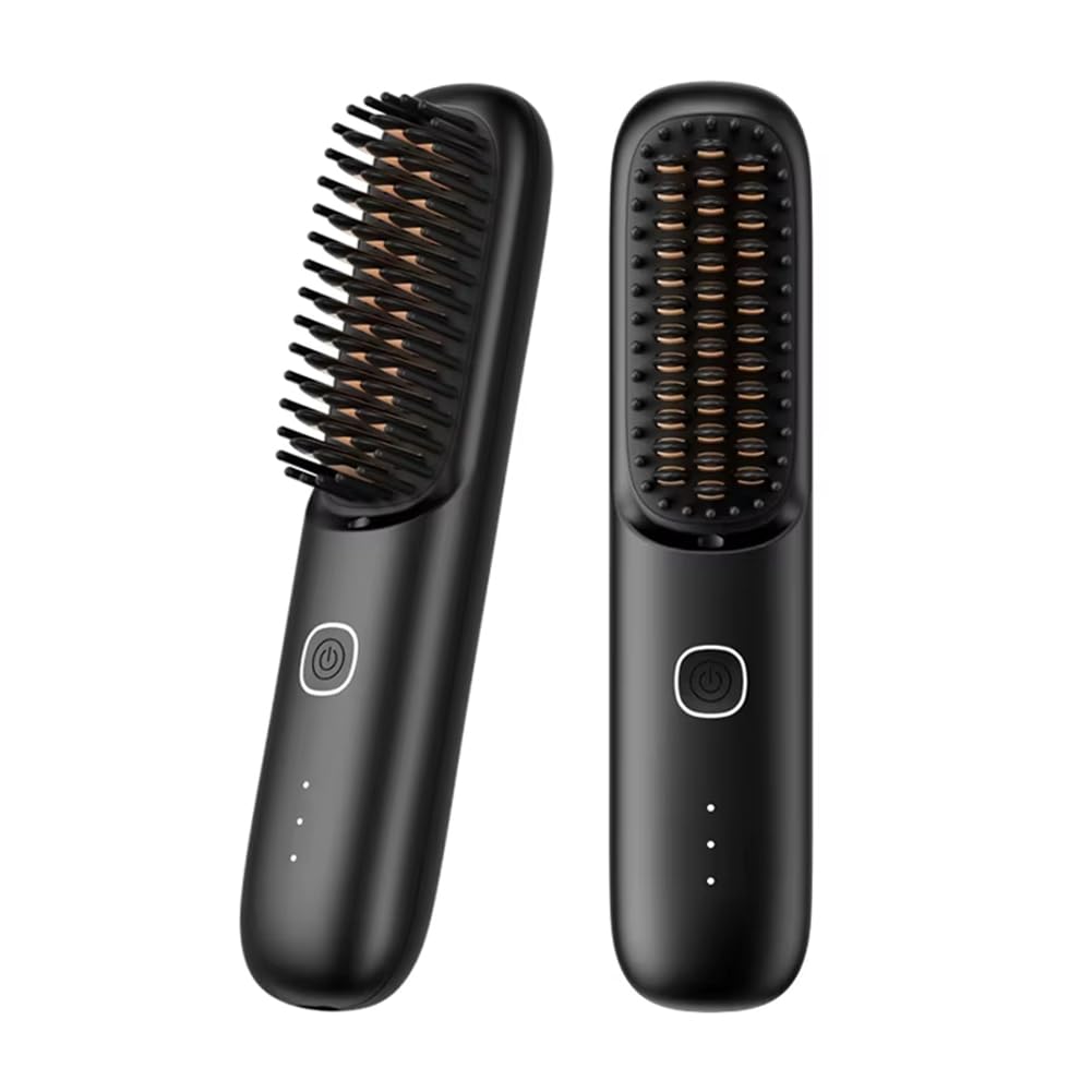 Redresseur de Cheveux à Ions Négatifs, Peigne de Lissage Portable, Fer à Boucler, Lisseur de Cheveux Noir