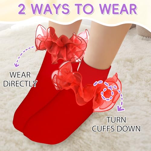 3 Pairs Girls Black Ruffle Socks - Turn Cuff Lace Big Double Ruffle Princess Dress Cotton Ankle Socks3