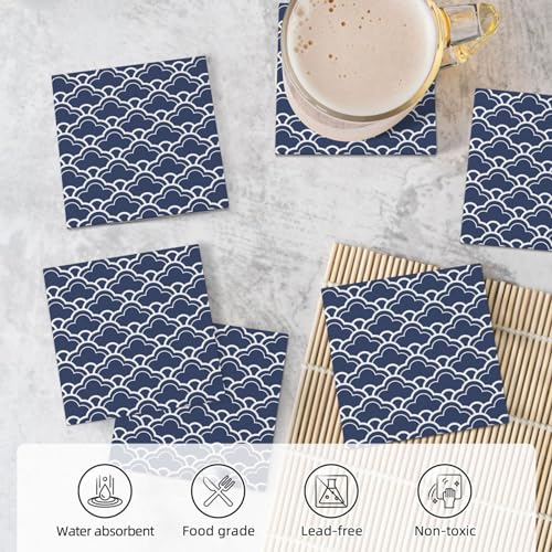 Dessous de verre en céramique et liège bleu et blanc pour table basse - 7