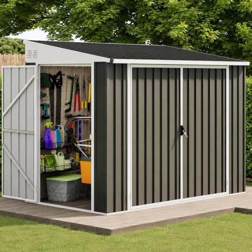 Image of DWVO 7x4 FT 3-Door Storage Shed, Lockable Metal for Bike - Dark Gray