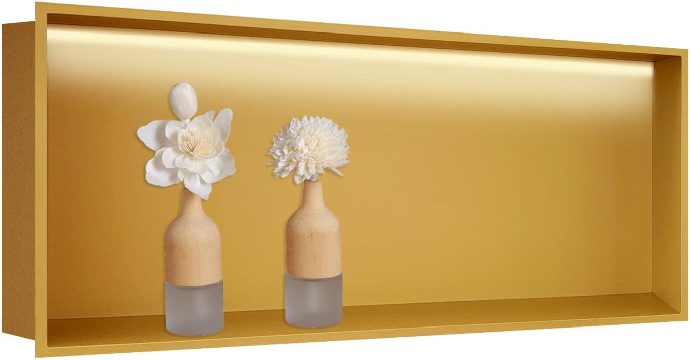 Recessed LED Shower Niche, Stainless Steel Rectangle Single Niches 28.4"X12.6", Waterproof in Wall Shelf for Showers Bathroom Storage Renovation