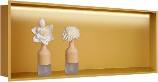 Recessed LED Shower Niche 28.4"X12.6" Gold, 304 Stainless Steel Rectangle Single Niches with Lighting, Waterproof in Wall Shelf No Tile Need for Showers Bathroom Storage Renovation