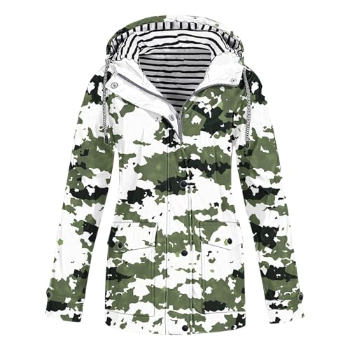 Shffuw Chaqueta Mujer Mujer Primavera Chaqueta de lluvia estampada para mujer, sudaderas con capucha informales con cremallera, chaquetas cortavientos ligeras, Traje De Lluvia capelina (JN, XXXXXL)