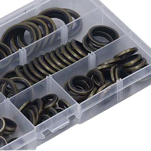 Oil Seal Washer ,110 Pcs O Rings Bonded Washers M6 M8 M10 M12 M14 M16 M18 M20 Good Sealing Rubber Bonded Seal Oil Gasket Metal Sealing Washer for High Temperature Industry - Image 2