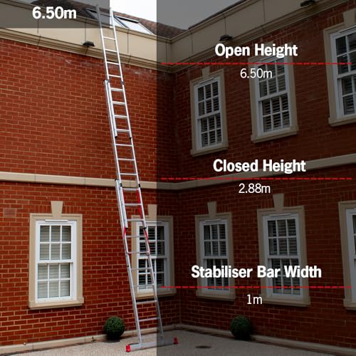 HOMEMASTER® 3 Section Extension Ladder | 150kg Load Capacity | Anti-slip Rungs, Auto-Locking Clips | Lightweight Aluminium Ladders | 6.50m 3 HOMEMASTER® 3 Section Extension Ladder | 150kg Load Capacity | Anti-slip Rungs, Auto-Locking Clips | Lightweight Aluminium Ladders | 6.50m - Image 3