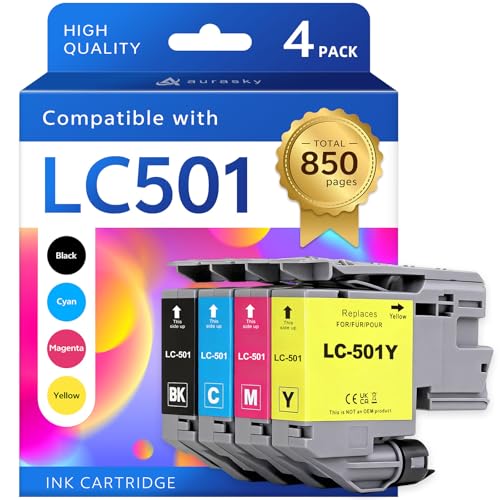 Image of LC501 LC 501 Ink Cartridges Compatible with Brother High Yield Replace for LC501 MFC-J1260DW J1360DW J1410DW Color Inkjet Printers (with Chip, 4 Pack)