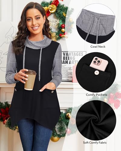 Image of Bulotus Womens Sweaters 2025 Winter Cowl Neck Long Asymmetrical Tunic Sweaters for Leggings Holiday Vacation Tops
