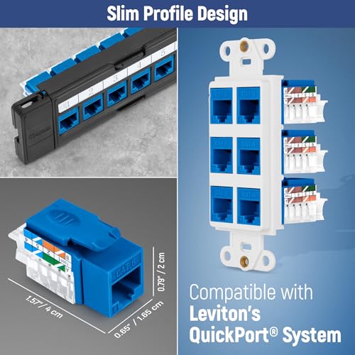 Image of Everest 45 Degree RJ45 Cat6 Keystone Jacks Slim Profile 50-Pack Blue | Compatible with 45 Angled Speed Termination Tool - 45Term (B0BL3GS7ZY)