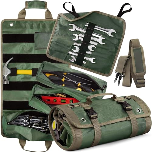 Generic Tool Roll Organizer, 4 Detachable Tool Pouches, Heavy Duty Tool Bags, Roll Up Tool Bag for Mechanic/Electrician Tools Storage, anst523pou