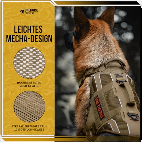 OneTigris Hundegeschirr, AIRE Armor Mesh Einstellbar Sicherheitsgeschirr mit 2 Griffe und 3 D-Ringen No-Pull Brustgeschirr Reflektierend Atmungsaktiv für Große/Mittlere Hunde - Braun XL
