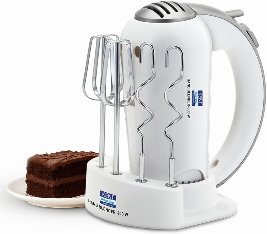 KENT Hand Blender 300 W | 5 Variable Speed Control | Multiple Beaters & Dough Hooks | Turbo Function, Plastic, 300 Watts