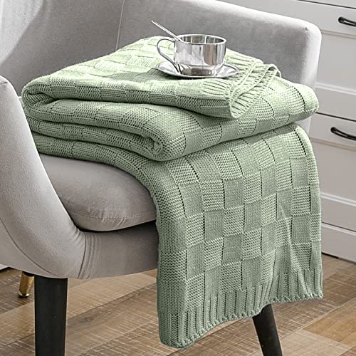 Milvowoc Sage Knitted Throw Blanket Soft Checkered Throw Blanket Cozy Cable Knit Throw Blanket Woven Decorative Throw Blankets 50X60 Throw Blanket For Sofa Couch Bed Living Room #TOP10