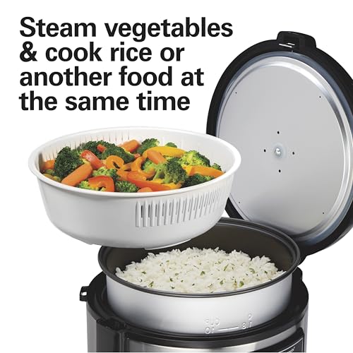 Image of Hamilton Beach Digital Programmable Rice and Slow Cooker & Food Steamer, 20 Cups Cooked (10 Cups Uncooked), 14 Pre-Programmed Settings for Sear Saute, Hot Cereal, Soup, Nonstick Pot, Stainless Steel (37571MN)