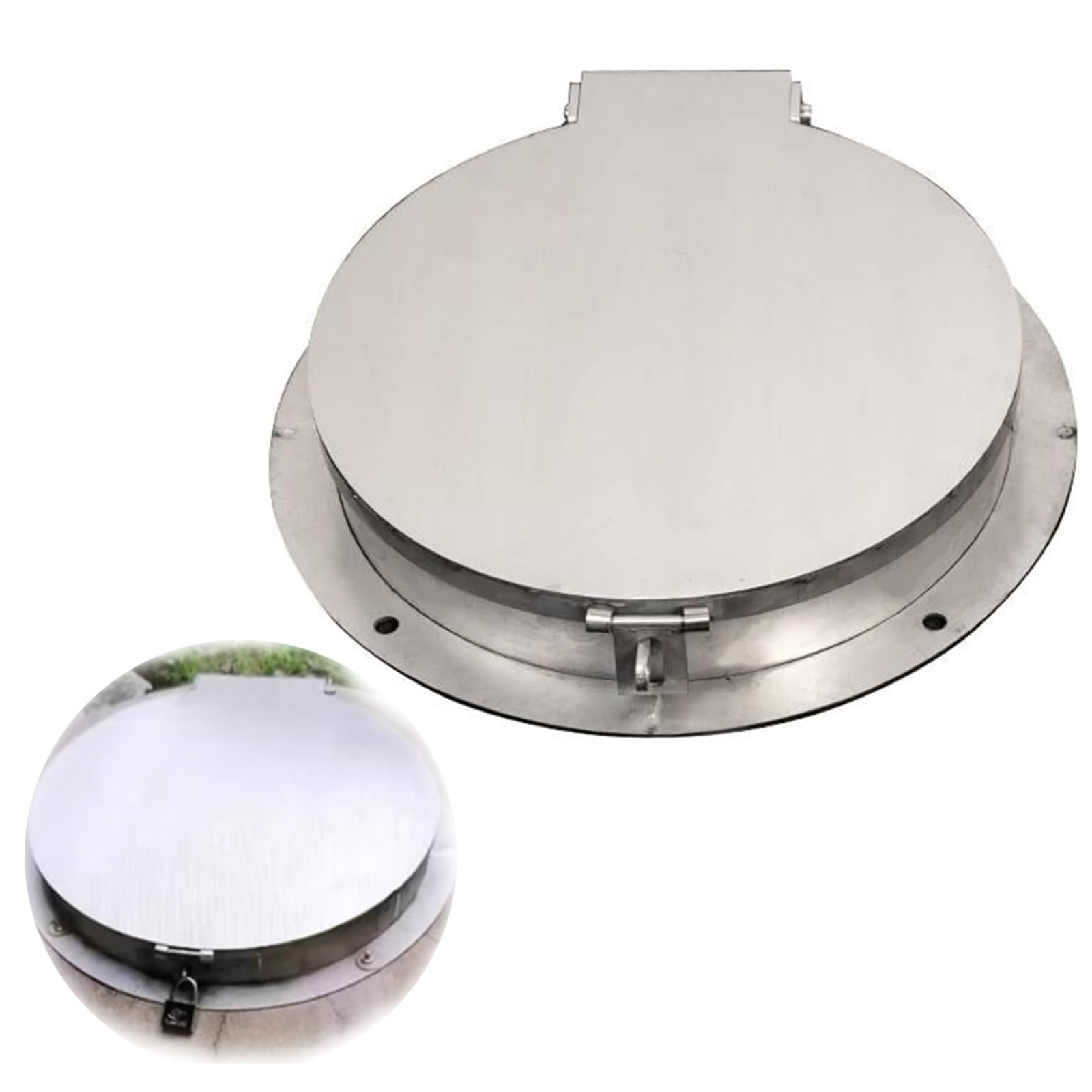 GJMSSMY Lockable Round Manhole Cover & Frame, Stainless Steel Drainage Lid for Outdoor Septic Tank, Multiple (60cm/24in)