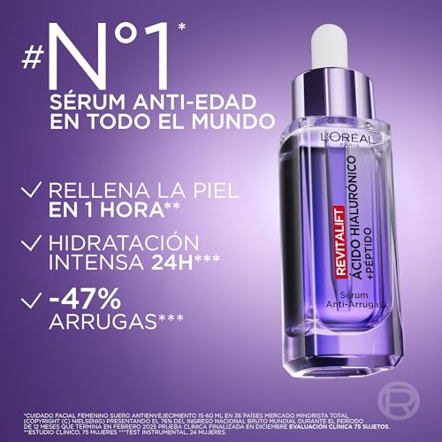Miniatura 2 de L'Oréal Paris Revitalift Filler Sérum Antiarrugas con Ácido Hialurónico, Péptidos. Nº1 del Mundo. Hidratación Duradera y Profunda. Ilumina y Rellena en 1H. Inspirado en Cosmética Coreana, 30ml