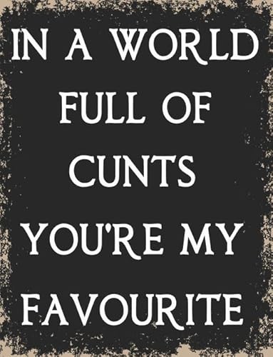 in A World Full of Cunts, You're My Favourite Sign, Funny Saying Friend Rude Birthday Gift, 14x20 CM Adult Humor Sign Rustic Decor for Man Cave Garage Bar