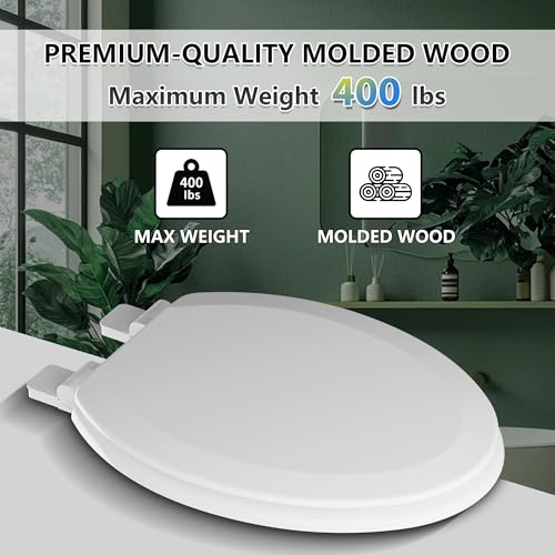 Image of Elongated Toilet Seat Angol Shiold Quiet-Close Molded Wood Toilet Seat with Non-Slip Adjustable Hinges, Anti-Pinch Bumpers, Easy Install & Clean(White, Elongated 18.5'')