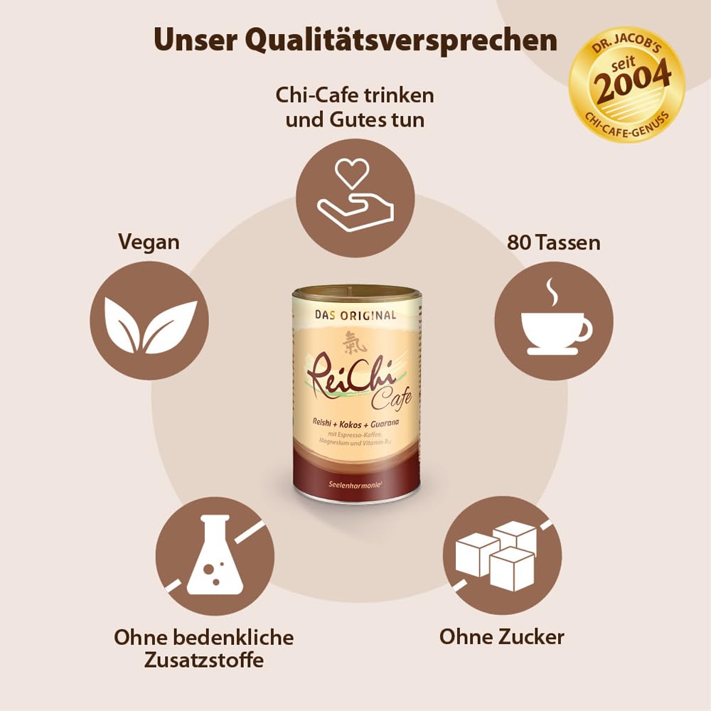 ReiChi Cafe 400 g | exotischer Kaffee-Genuss | Reishi-Pilz, Ginseng & Kokos | Koffein aus Guarana und Kaffee | Magnesium + B12 | Pilzkaffee | Gut für die Nerven und weniger Müdigkeit** | vegan