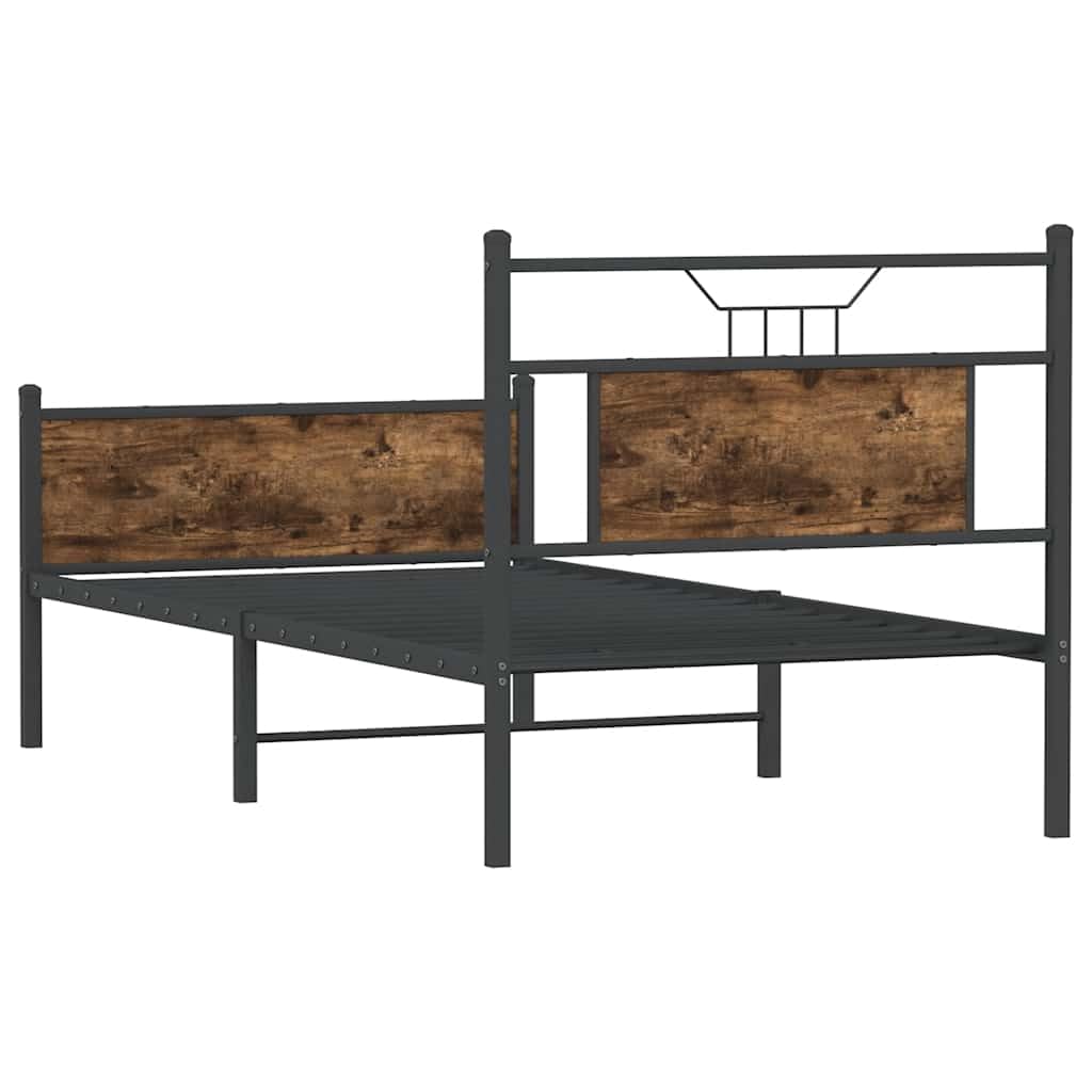 Bettgestell 80x200 ohne Matratze Räuchereiche Holzwerkstoff & Stahl Modernes Kopfteil Lattenrost Stauraum Schlafzimmer für Jugendzimmer Gästezimmer und Erstwohnung