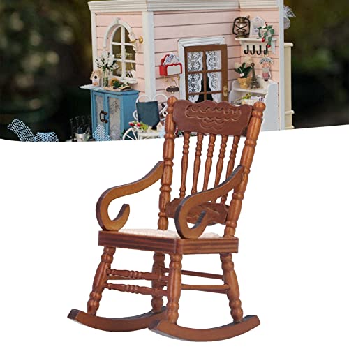 Buyweek BUYWEEKM74VB1HEQ0-11 Dollhouse Miniature Chair, 1:12 Wooden Rocking Chair Model Birch Mini Furniture Accessories thumb #2