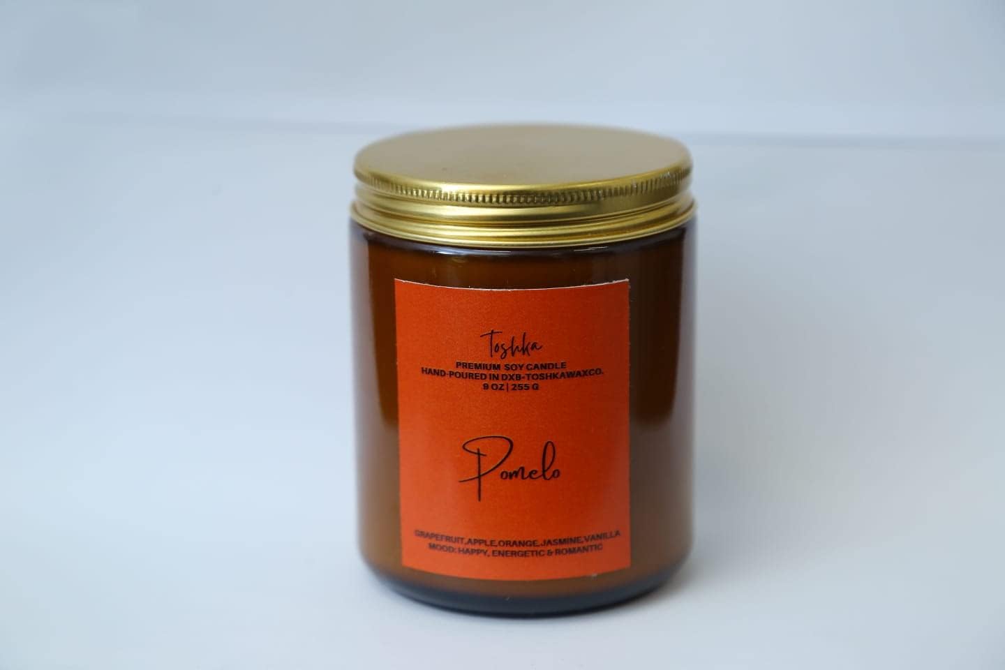 Toshka Premium Coconut Soy Wax Blend Candles .Made with 100% Coconut Soy Wax & Essential Oil.Hand-poured in Dubai | 50-70 HRS Burn Time(Vegan,Clean burn,Toxin-free,Paraben-free) (POMELO)