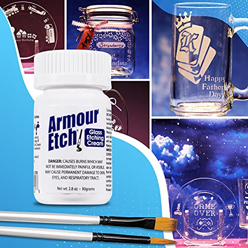Armour Etch Glass Etching Cream - Starter 2.8Oz Size - Bundled With Moshify Application Brushes #TOP5