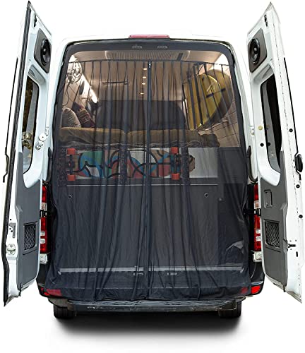 Living in a Bubble Fly Screen Magnetic for Vans Compatible with Mercedes Sprinter and Other Vans - Bug Screen Mesh Mosquito Net for Rear Barn Door Closed by Zipper