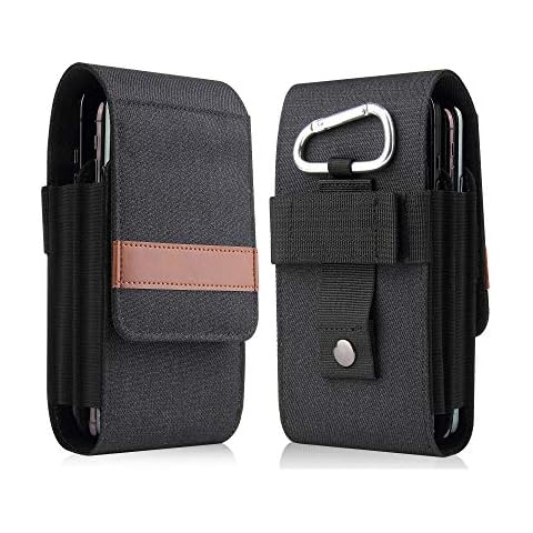 Nylon Dual Double Cell Phone Case Holster Belt Loop Pouch for Two Phones for Samsung S23 Ultra, S22 Ultra, S21 Ultra, A13 5G, A53 5G, A14 5G, A03S / Moto G Power 2022, G Stylus 5g / OnePlus 9, 10t, 8t Cover