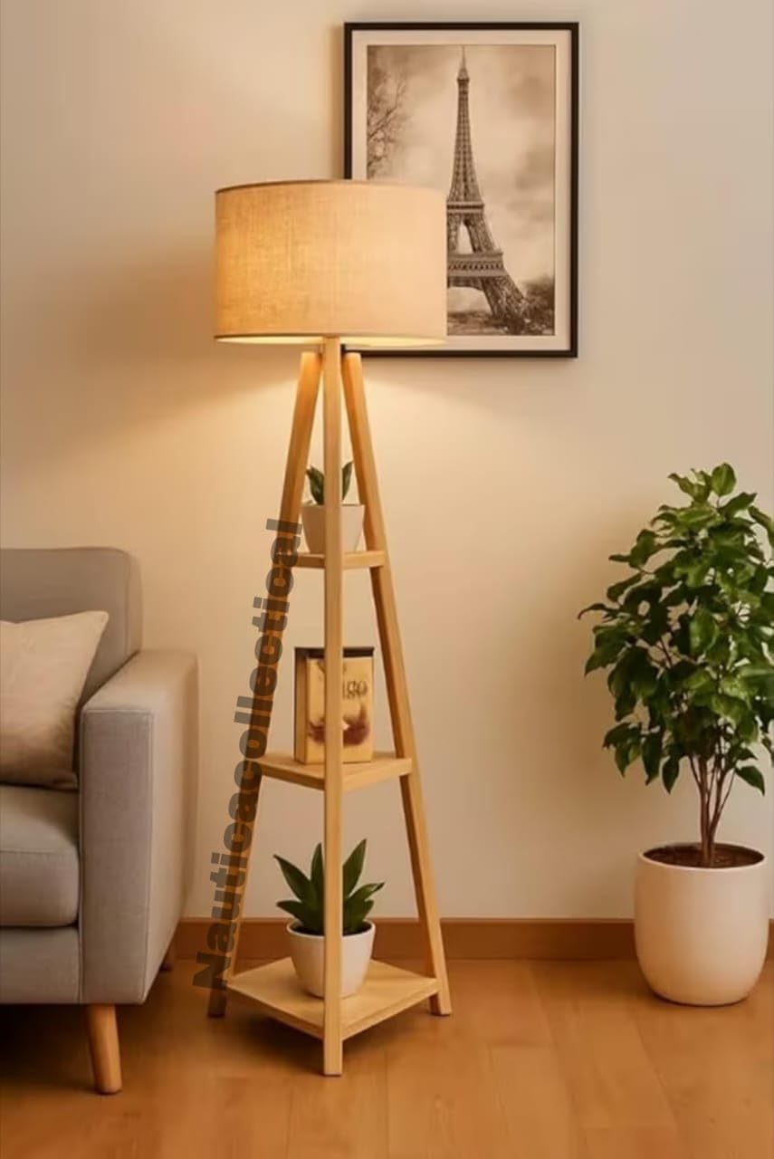 Wooden Floor lamp Modern Designed Jute Fabric with Khadi Shade Lamps for Home Decoration, Living Room, Bedroom Multiutility Floor Lamps - Color : Beige, Natural Jute