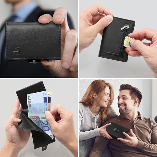 TEEHON Porta Carte di Credito da Uomo e Donna |Portafoglio Uomo| Portafoglio Uomo Slim RFID | Portacarte uomo Mini Porta Tessere | Con ZIP | Scatola Regalo | Nero (A-NERO) - 7