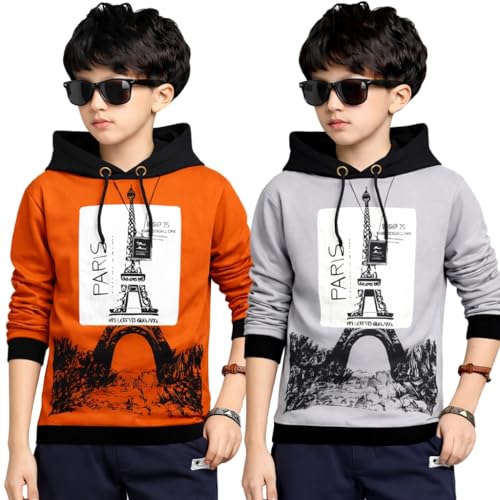 Image of ATLANS Cloths Kids Boys & Girls Hooded Neck Full Sleeves Typography Printed T Shirt, Olive Green, Pack of 1
