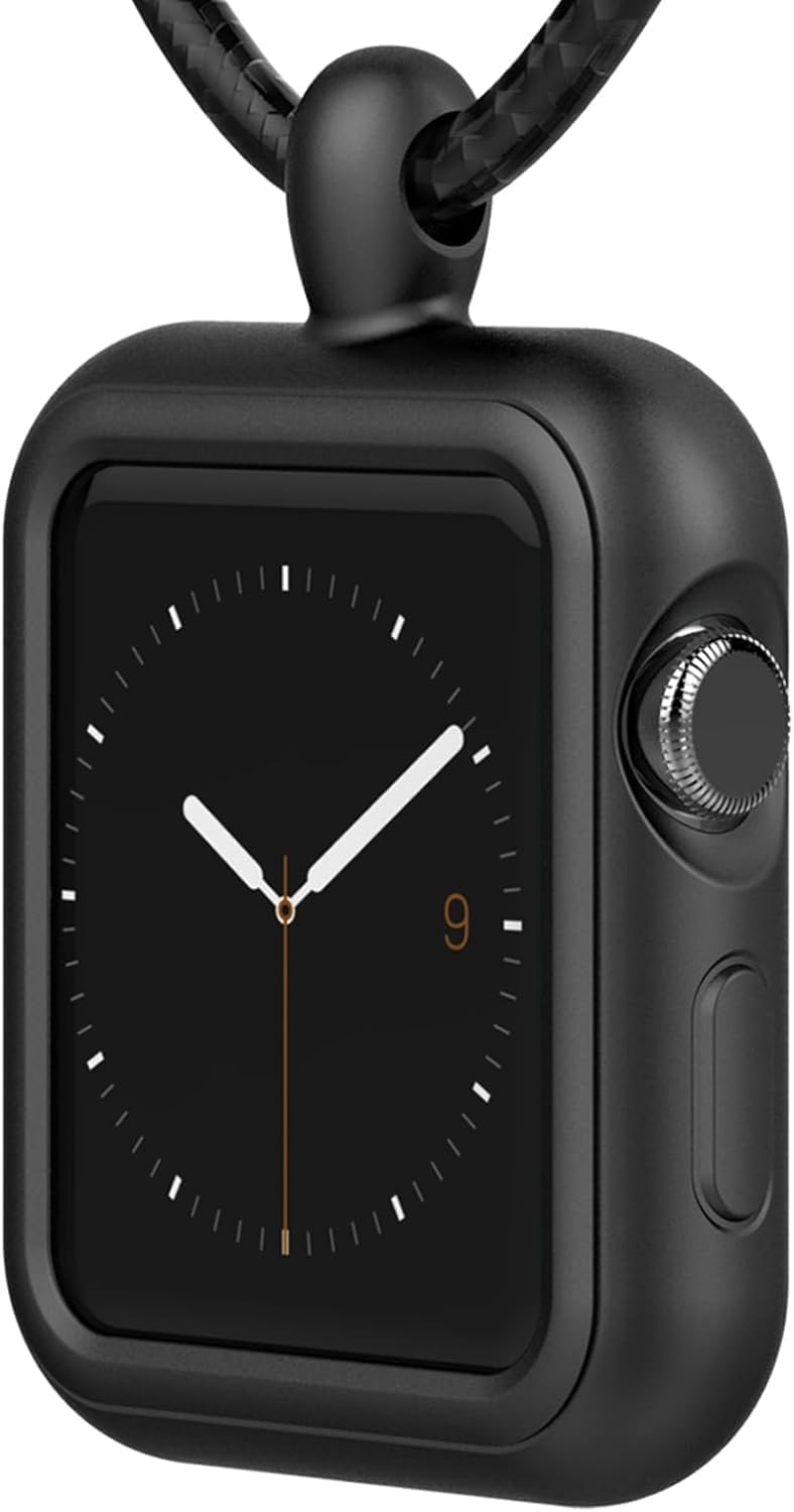 HALLEAST Compatible with Apple Watch Necklace Pendant Silicone Case Cover Replacement for iWatch Pendant Series 10 9 8 7 6 SE 5 4 3 2, 42 44 45 46mm Black