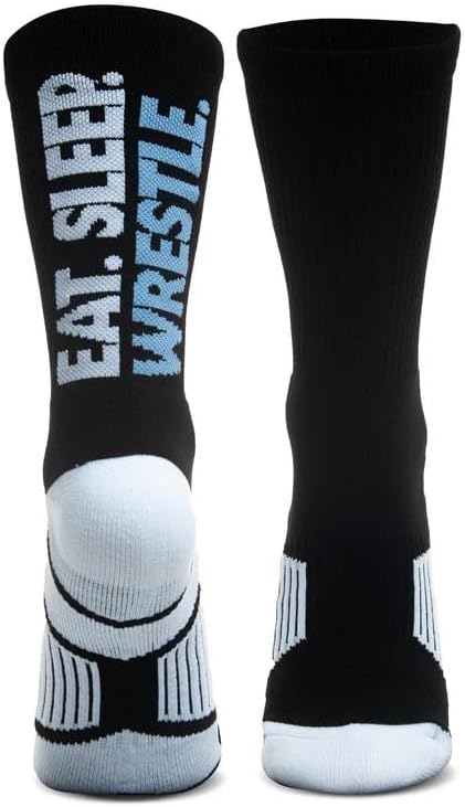 ChalkTalkSPORTS Wrestling Performance Crew Socks - Eat Sleep Wrestle - Youth & Adult Sizes - Mid-Calf Athletic Socks