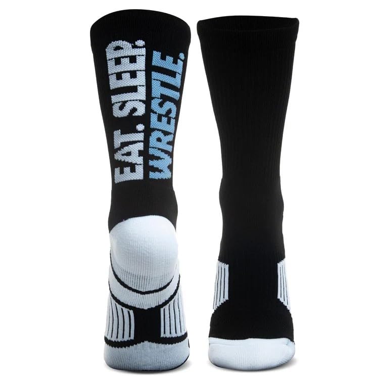 ChalkTalkSPORTS Wrestling Performance Crew Socks - Eat Sleep Wrestle - Mid-Calf Athletic Socks - Adult