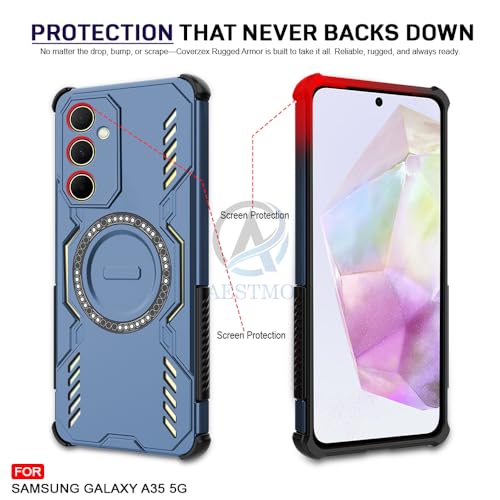 Image of AESTMO Back Case Cover for Samsung Galaxy A35 5G | Magnetic Case with Built-in Metal Ring | Compatible with MagSafe Accessories | Shockproof Hybrid (PC + TPU) (Blue)