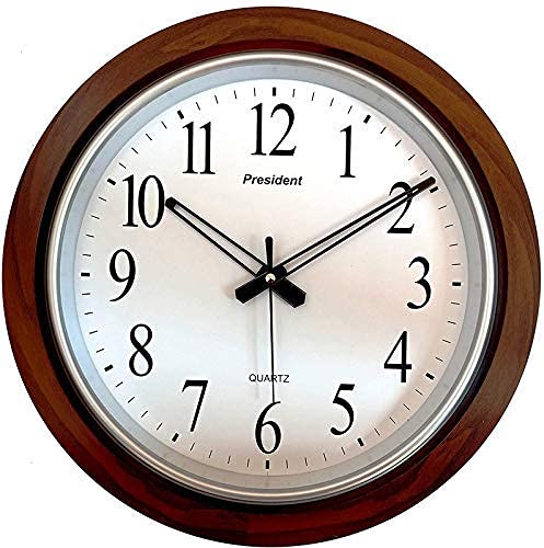 STLYZ President Quartz Wall Clock Designer Wooden Look Plastic Clock Perfect for Office, Home, Classroom, Bedroom, Living Room, Restaurant, Hotel (42 X 42 cm) (Dark Brown)