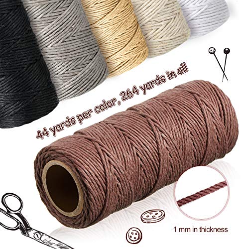 6 Rolls Thread Cord Set Flax String Cord Twine String Rope For Handmade Craft, Bracelets Keychains Making Accessories, 1 Mm, 264 Yards In Total (Black, White, Dark Brown, Dark Gray, Khaki, Beige) #TOP1