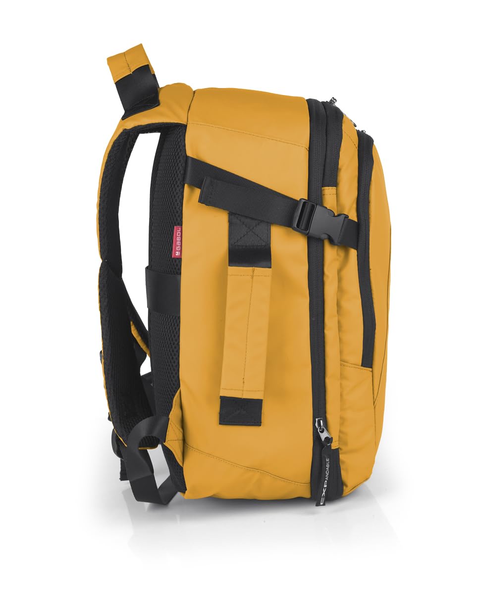Gabol - Mochila de Viaje Underseat Canada con Capacidad 20/23L - Equipaje Ligero de 0,62kg y Medidas 25x40x20/23 cm - Material Piel Sintética + Textil - Diseño Español - Color Mostaza
