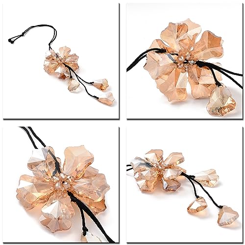 Image of Crystal Flower Car Rear View Mirror Pendant Suncatcher Ornament for Automotive Decoration Accessories Interior Rearview Mirror Hanging Charm, Champagne