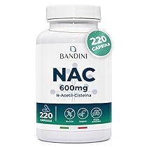 Bandini® NAC N-Acetil-Cisteina 220 Capsule 600mg (+7 Mesi),Precursore del Glutatione, Acetilcisteina 600mg, 1 Capsula al Giorno, Alto Dosaggio di N-Acetilcisteina Aumentata, Integratore 100% Vegano