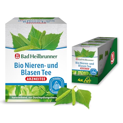 Bad Heilbrunner Bio Nieren- & Blasen Tee - Arzneitee im Pyramidenbeutel - Birkenblätter - bei Anzeichen einer Blasenentzündung - harntreibend - natürliche Linderung (4 x 12 Pyramidenbeutel)