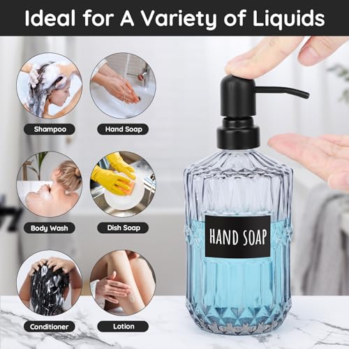 Image of Segbeauty Glass Soap Dispenser Refillable, 2 Pack 15.2oz Modern Farmhouse Decor Pump Bottles with Labels, 450ml Western Decor Hand Soap Dispenser Set Liquid Gel Container for Bathroom Kitchen Gray