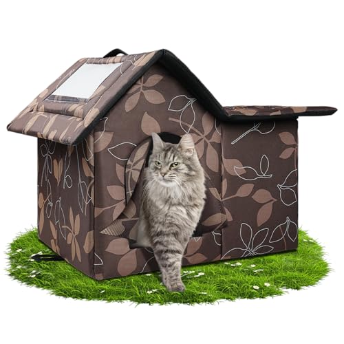 WHDPETS Katzenhütte Outdoor Winterfest Isoliert, Katzenhöhle für Draußen Katzenhütte Outdoor Winterfest Wasserdicht, Abnehmbarem Transparentem...
