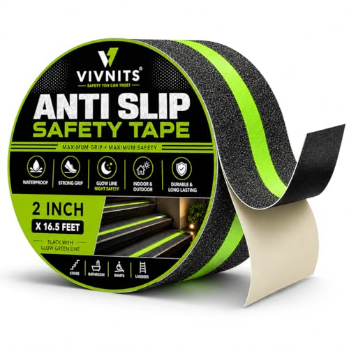 Image of Anti Slip Tape for Stairs Waterproof, Heavy Duty Anti Skid Grip Tape for Bathroom Floor, Tiles & Granite Steps, Glow in The Dark Radium Safety Tape for Staircase, Non Slip (2Inch X 5meter) (Pack OF 1)