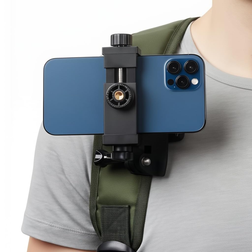 Backpack Shoulder Mount for Mobile Phone, Adjustable Smartphone Holder with 360° Rotating Ball Joint, Compatible with All Cell Phones and GoPro, AKASO and Other Action Camera-picture-16