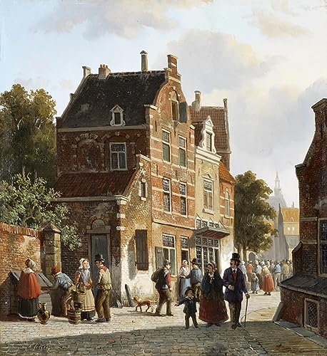 Tableau personnages dans une rue animée Adrianus Eversen 60x90cm