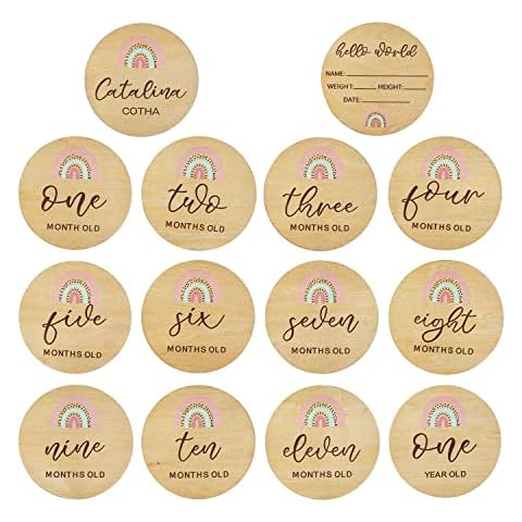 14 Pieces Wooden Newborn Baby Announcement Sign Wood Baby Milestone Gift Cards Hello World Newborn Baby Name Signs Baby Shower Birth Announcement Sign Cover