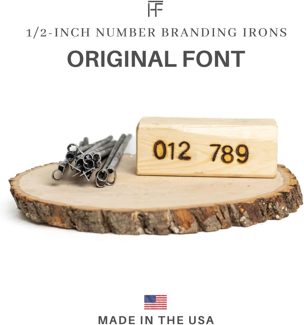1/2" Number Mini Steel Branding Irons Kit for Hats, Wood Burning, DIY Beginner Adult Crafts Bullet Points